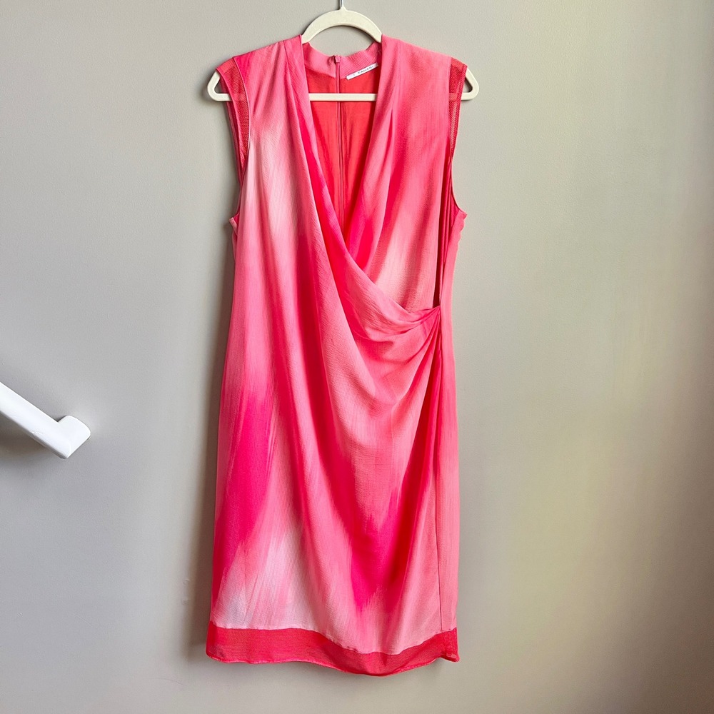 T Tahari Dress Women's XL Coral Pink Watercolor Wedding Feminine Coastal Beachy